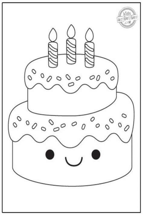 a birthday cake with three candles on it and a smiley face drawn in the