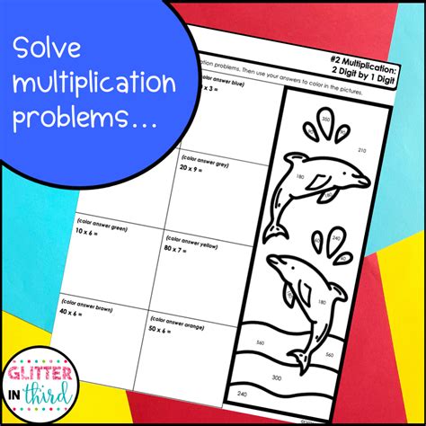 2 Digit By 1 Digit Multiplication Color By Number Worksheets Glitter In Third