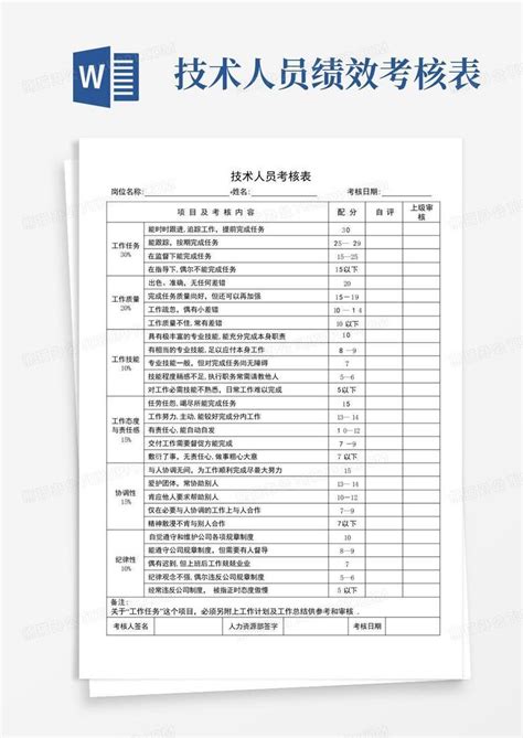 技术员绩效考核表格word模板下载编号qeppxgng熊猫办公