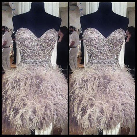 Short Silver Prom Dresses With Feathers Sweetheart Neck Corset