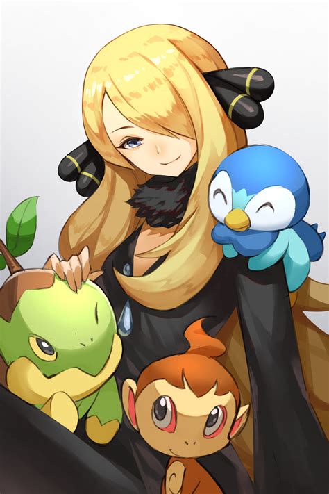 Cynthia Piplup Turtwig And Chimchar Pokemon And 1 More Drawn By