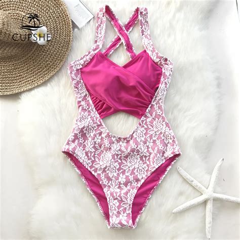 Buy Cupshe Rosy And White Patchwork Lace One Piece