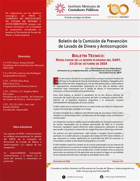 Boletín de la Comisión Nacional de Prevención de Lavado de Dinero y