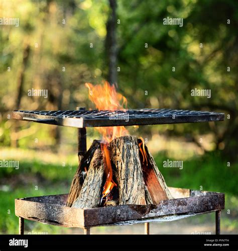 Open Wooden Fire For Braai Or Barbeque Outdoors In Africa Stock Photo