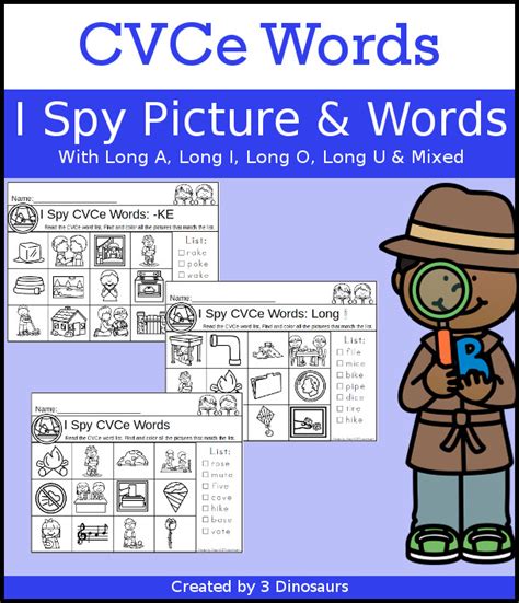 Free Cvce I Spy Printable For A I And O 3 Dinosaurs