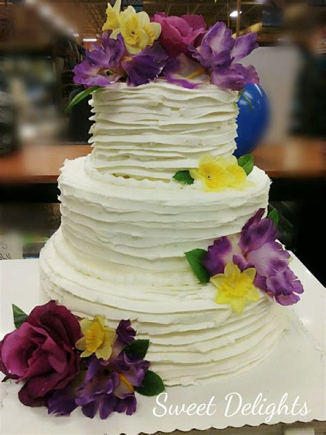 Wedding Cake Rustic Purple And Yellow Flowers Yellow Wedding Cake