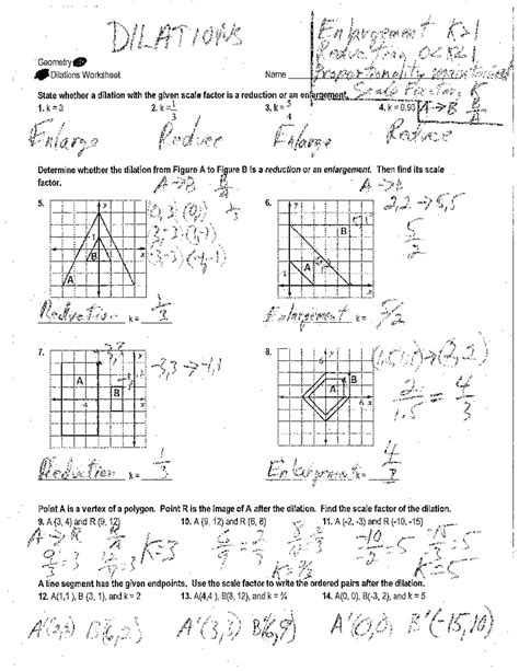 Dilations Worksheet Final Key Geo Studocu