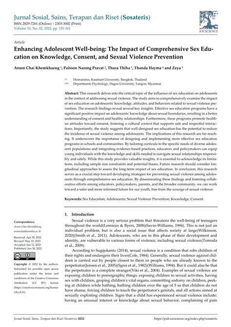 Pdf Enhancing Adolescent Well Being The Impact Of Comprehensive Sex