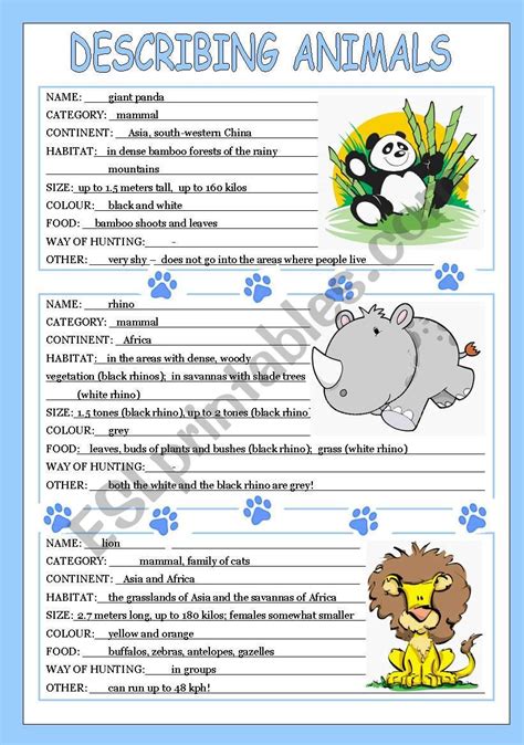 Describing Animals 33 Esl Worksheet By Veljaca82