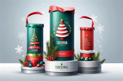 Merry Christmas Banner With Product Display Cylindrical Shape Premium Ai Generated Image