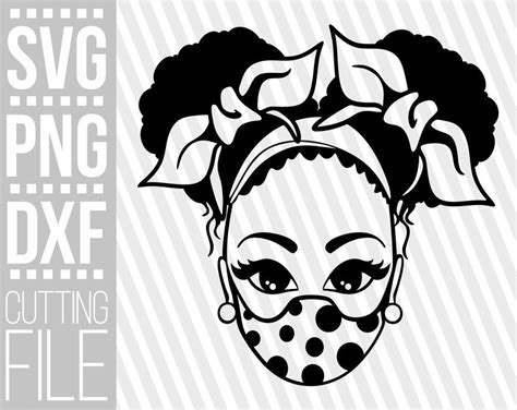 Black Girl With Afro Puffs Svg Melanin Afro Woman Mask Svg Etsy