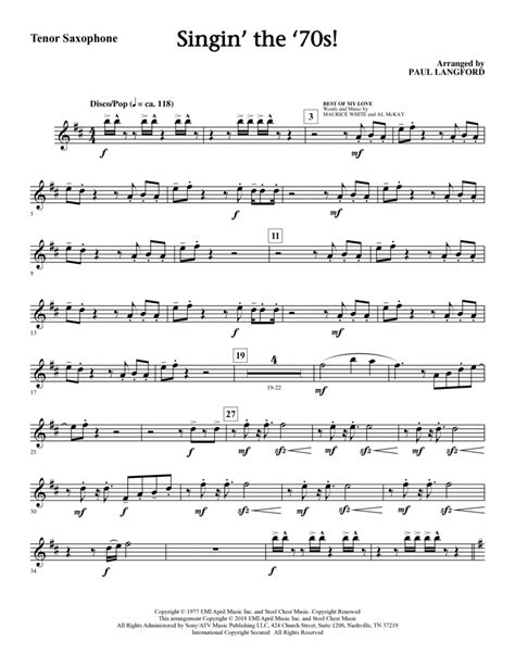 Singin The 70s Arr Paul Langford Tenor Saxophone By Michael Mcdonald Choir Digital