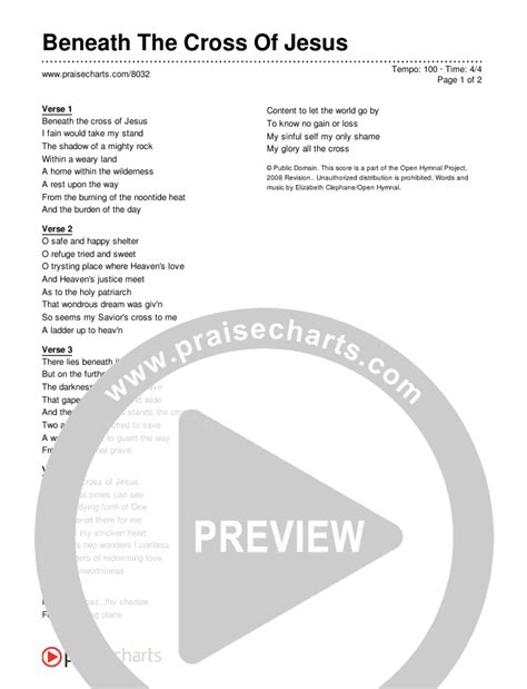 Beneath The Cross Of Jesus Chords PDF (Traditional Hymn) - PraiseCharts