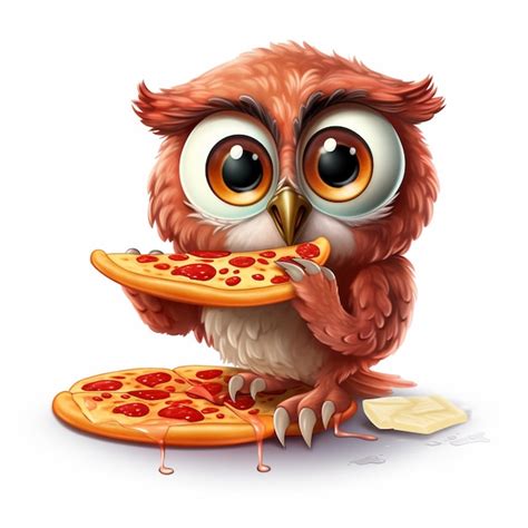 Premium AI Image Cartoon Owl Eating A Slice Of Pizza With Googly Eyes