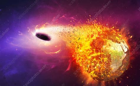 Black hole destroying Earth, illustration - Stock Image - F022/1705 - Science Photo Library