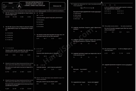 5 Sınıf Matematik 1 Dönem 2 Yazılı Soruları Ve Cevapları 2022 2023