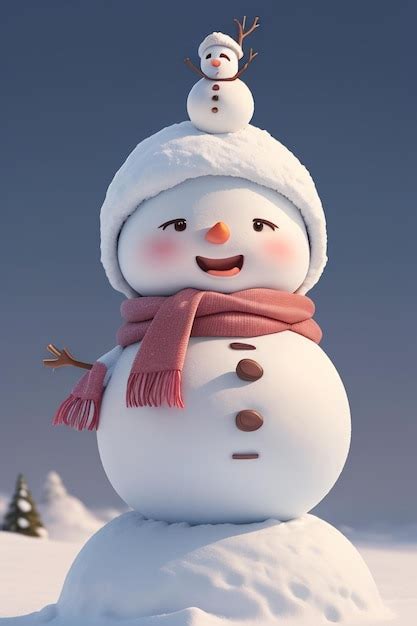 Premium Photo | A snowman in a hat and scarf