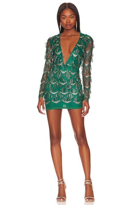 Superdown Nia Sequin Fringe Dress In Dark Green Revolve