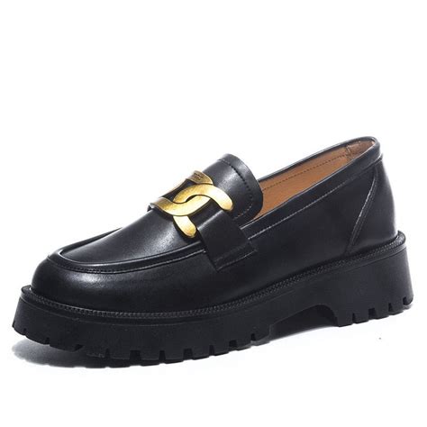 Mocassin Femme Grosse Semelle Noir Chaîne Cuir Pu Galentino