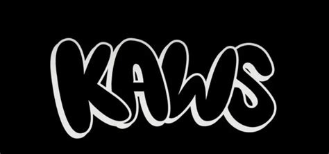 The Word Kaws Written In White On A Black Background With An Orange And