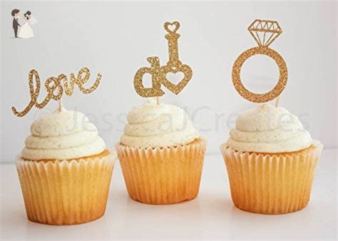 Cupcake Toppers Engagement Cupcake Toppers Gold Cupcake Toppers