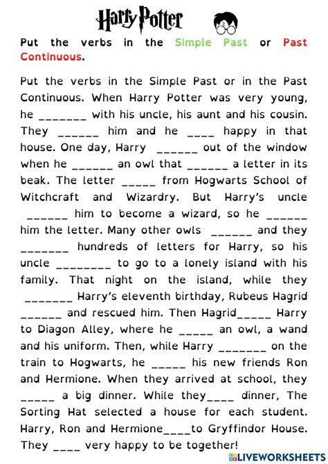 Harry Potter Past Simple And Continuous Worksheet Artofit