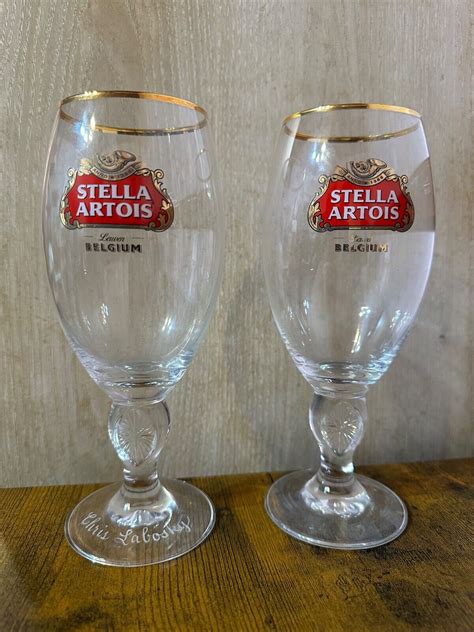 Stella Artois Belgium Beer Star Chalice 40 Cl Glasses Gold Rimmed 8 Set Of 2 Ebay