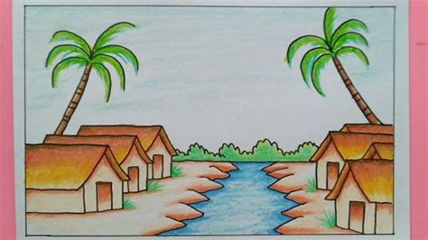 Sketsa Gambar Pemandangan Desa