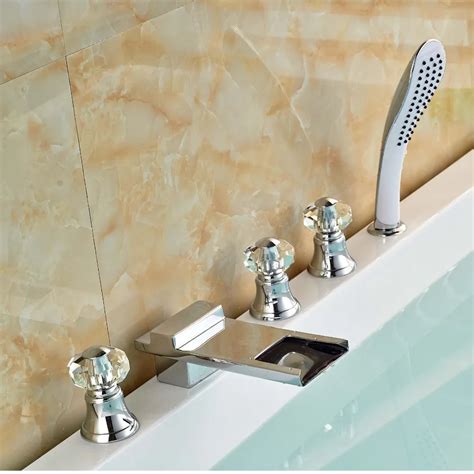 Deck Mount Brass Waterfall Bathtub Mixer Taps 5pcs Bathroom Tub Faucet