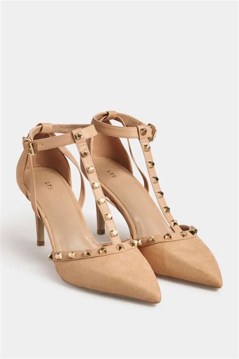 LTS Nude Studded T Bar Court Heel Shoes In Standard Fit Long Tall Sally