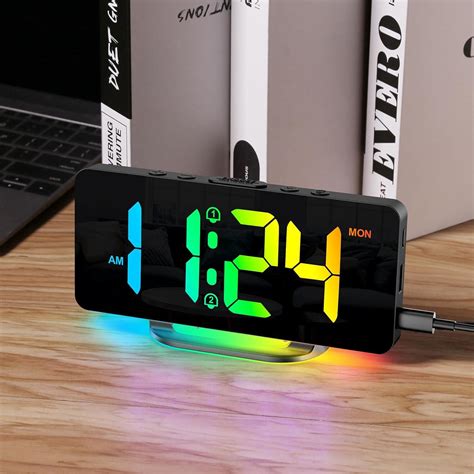 AMIR Digital Alarm Clock Large LED Digital Clock for Bedrooms with 10 Colors NightLight 2 Alarm ...