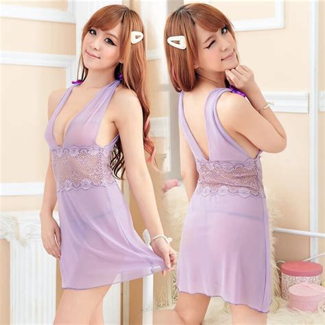 Sexy Lingerie Light Purple V Deep See Through Women Vogue Transparent