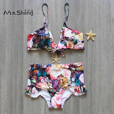 Ms Shang High Waist Bikini Set Floral Print Swimsuit Bikinis Women