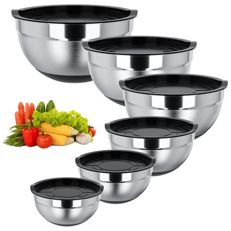 Tinana 6 Piece Nesting Mixing Bowls Set With Lids And Non Slip Silicone