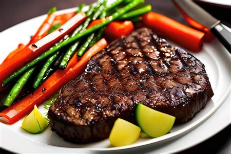 Premium Photo Grilled Beef Steak With Vegetable On The Flaming Grill