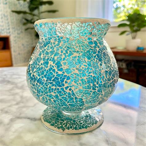 Local Artisan Accents Sale Turquoise Mosaic Glass Vase Poshmark