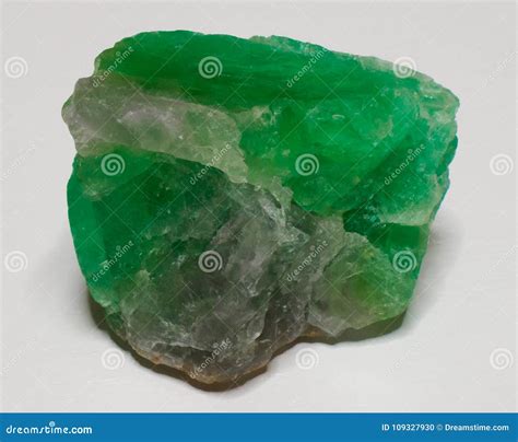 Fluorite Mineral Stone Crystal Green Gem On White Background Stock