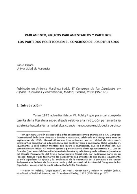 (PDF) Parlamento, Grupos Parlamentarios y partidos. Los partidos ...