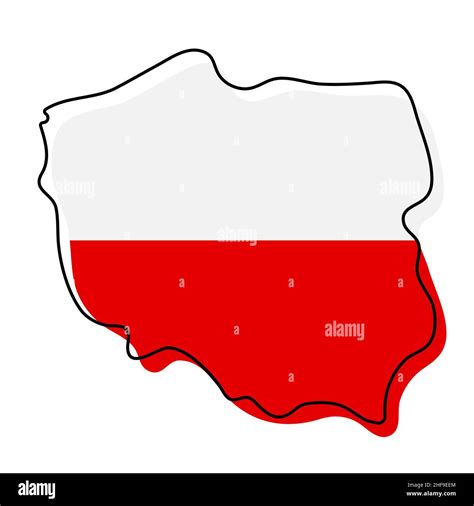 Stylized outline map of Poland with national flag icon. Flag color map ...