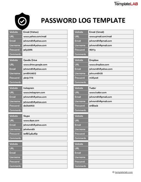 20 Best Password List Templates Word Excel And Pdf ᐅ Templatelab