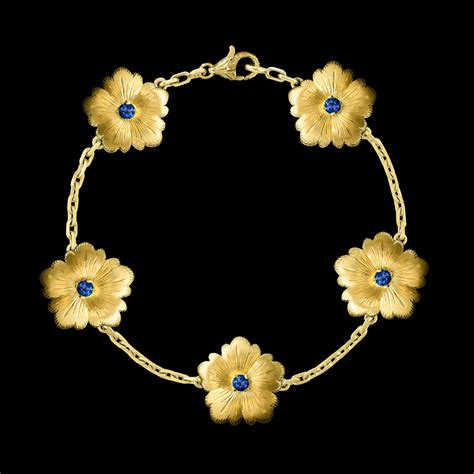 Sapphire Gold Bracelet, 5 Flowers