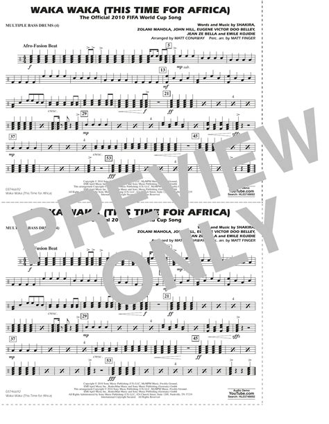 Waka Waka This Time For Africa Arr Matt Conaway Multiple Bass