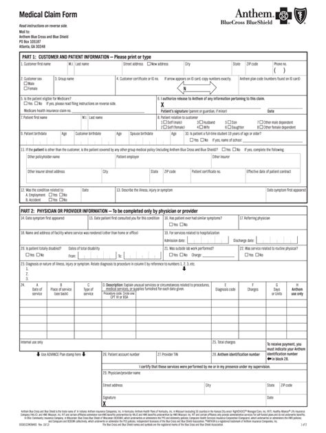 Anthem Fillable Medical Claim Form