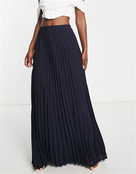 Tfnc Bridesmaid Pleated Maxi Skirt In Navy Asos Cotton Knit Maxi