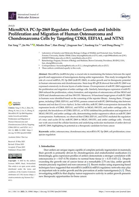 Pdf Microrna Pc P Regulates Antler Growth And Inhibits