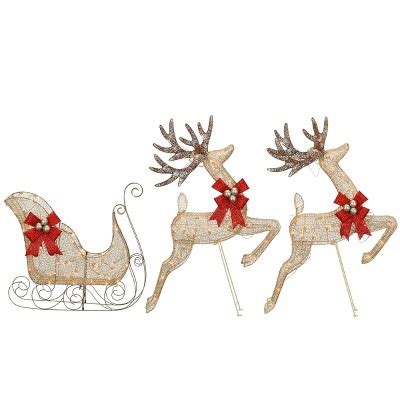 42 Reindeer With Sleigh Led Christmas Novelty Light Champagne Wire