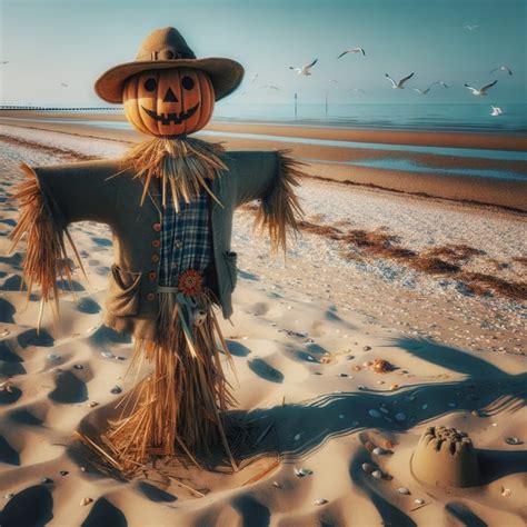 Scarecrow On The Beach A Serene Field Agriculture And Coastal