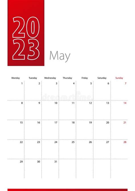 May 2023 Calendar Design Week Starts On Monday Vertical Calendar