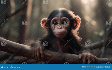 Cute Monkey Sitting On A Tree Looking At The Camera Generated By AI