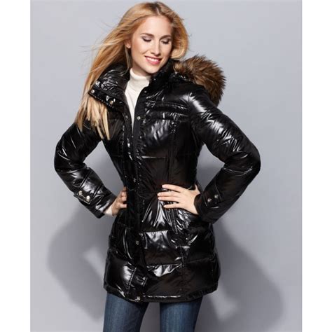 Calvin Klein Shine Hooded Faux Fur Trim Quilted Down Puffer In Black Lyst